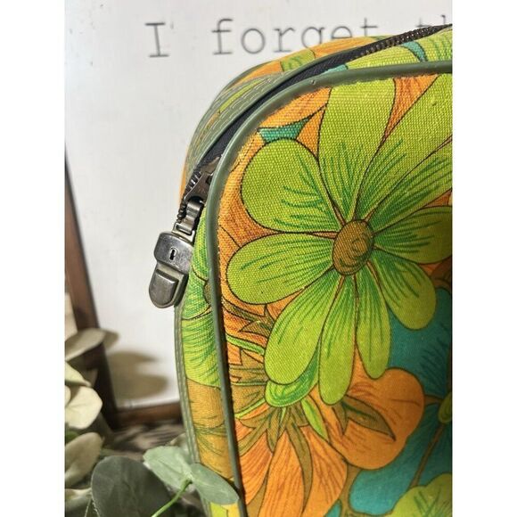 Vintage Retro Small Suitcase Carrying Case Trunk‎ Mid Century Floral Mod Hippie - Picture 4 of 13